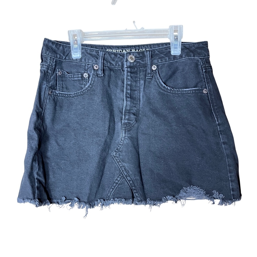 American‎ Eagle Outfitters Black Distressed Denim Mini Skirt Womens Size 6